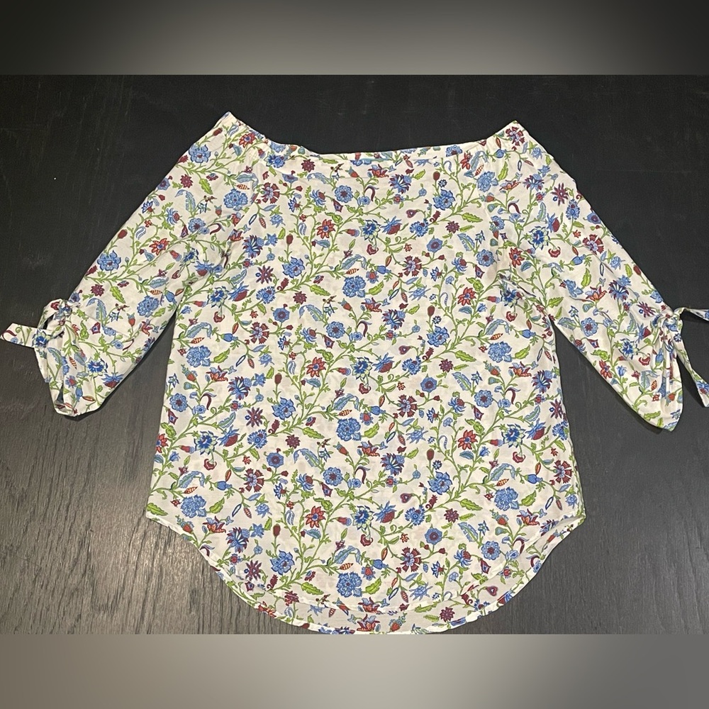 J. McLaughlin Size Small Cotton Silk Floral Off Shoulder Top